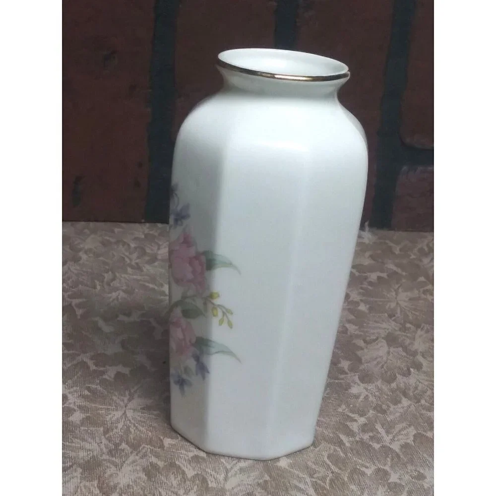 VINTAGE Fine China Bud Vase FLORAL Ivory Pink 6